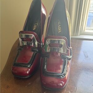 Prada Women's Burgundy Patent Leather Heels